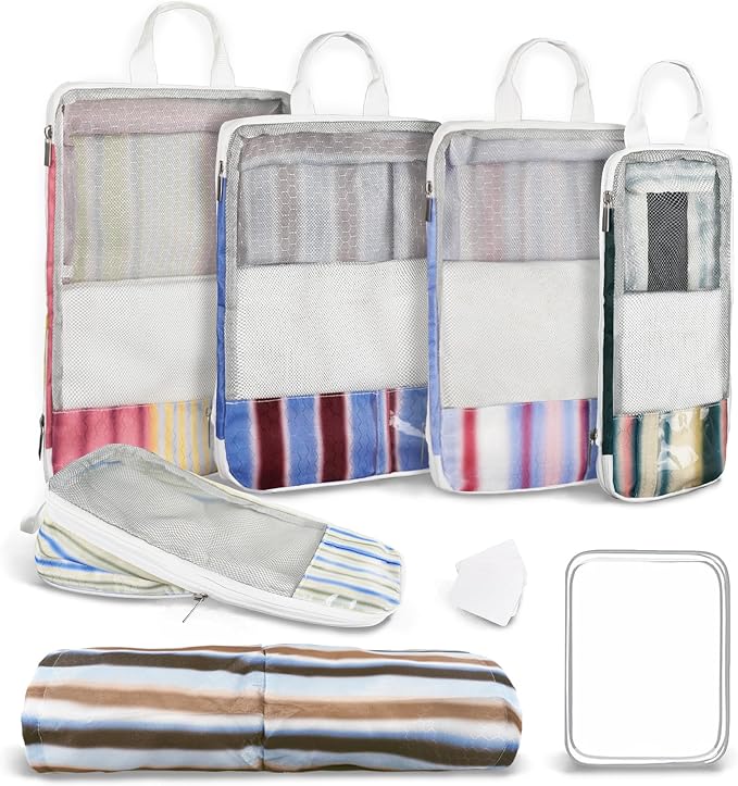 7 Pcs Compression Packing Cubes Travel for Suitcases, Luggage Organizer Washable Storage Bags Set for Backpack Travel- Packaging Cubes for Carry-Ons and Storage by Hitanfe