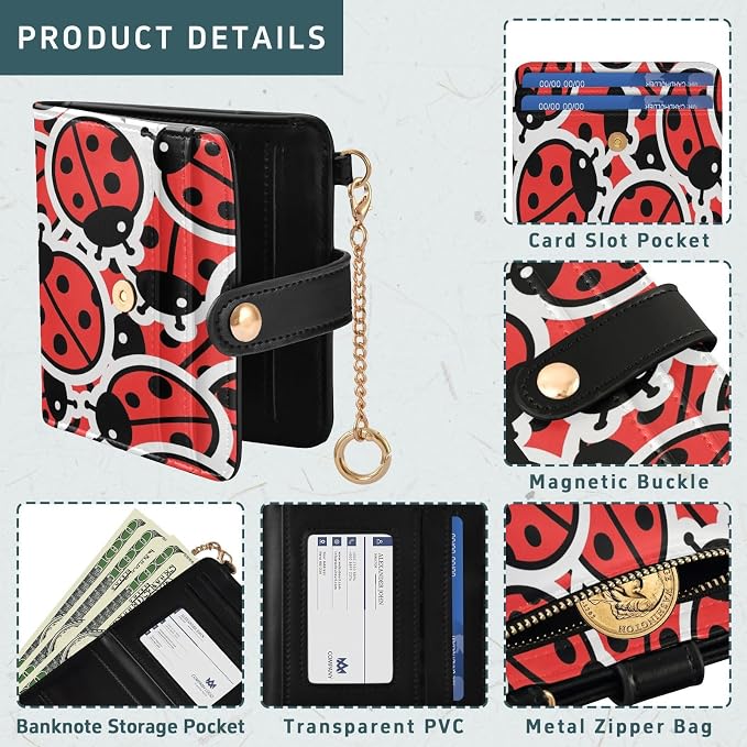 Red Ladybug Sticker Women's Wallets RFID Blocking,Credit Card Holder Bifold Wallet,Slim Card Cases,PU Leather Travel Wallet for men Girls - Image 5