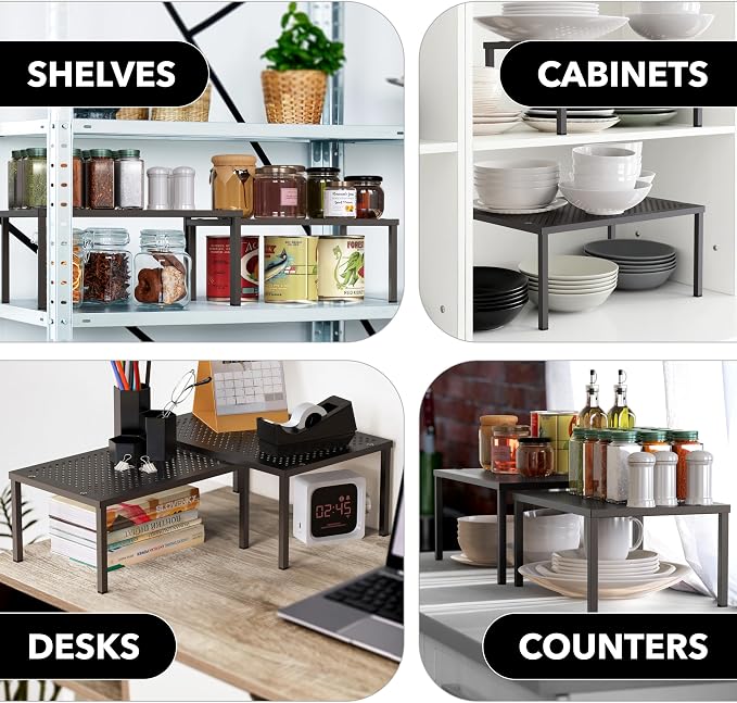 Simple Houseware Cabinet Counter Shelf Organizer w/Steel Surface, Bronze | Expandable & Stackable 9" D x 12.75" W x 5.9" H - Image 7
