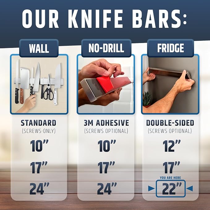 22" Premium Magnetic Knife Holder for Refrigerator (Double-Sided Heavy-Duty Magnets) - Upgraded Strip for Strong Fridge Mount - Clear Up Counter Space - 304 Anti-Rust Stainless Steel (Upgraded Design) - Image 2