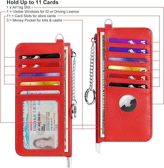 RFID Blocking Slim Credit Card Holder Wallet with Zipper Money Pocket & Keychain, Slim Airtag Wallet for Men Women - Image 7