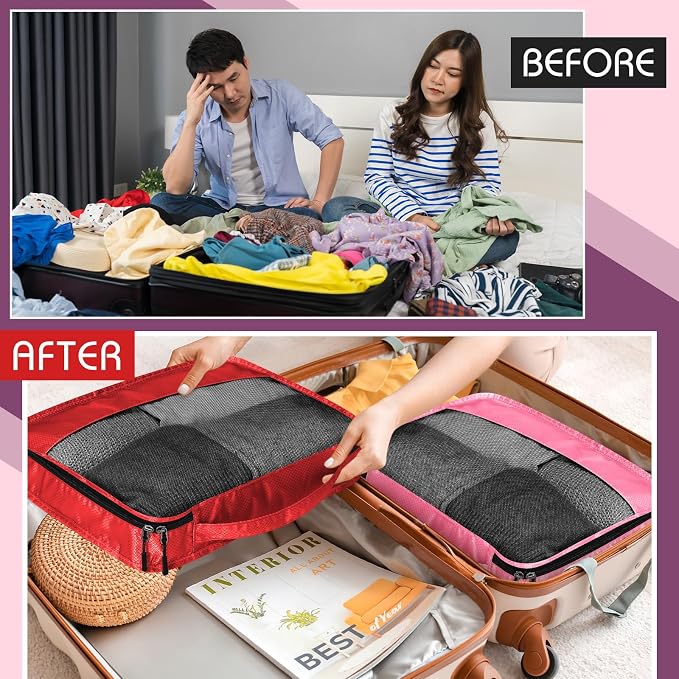 5 Pcs Packing Cubes for Suitcase Large Travel Cubes Carry on Luggage Organizer Bags for Clothes Accessories(M,Purple) - Image 5