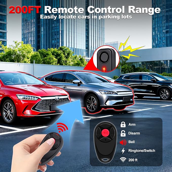 113dB Car Alarm System with Remote,1PK | Anti-Theft Vibration Sensor Alarm with Red Warning Light 7 Levels Sensitivity Adjustable,General for Car,RV,Motorcycle,Bike - Image 5