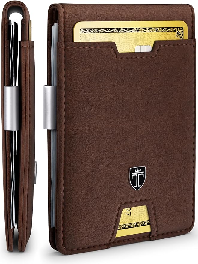 TRAVANDO Money Clip Wallet - RFID Protected Bifold Wallet for Men for 11 Cards - including Gift Box (Vintage Brown) by TRAVANDOWallets
