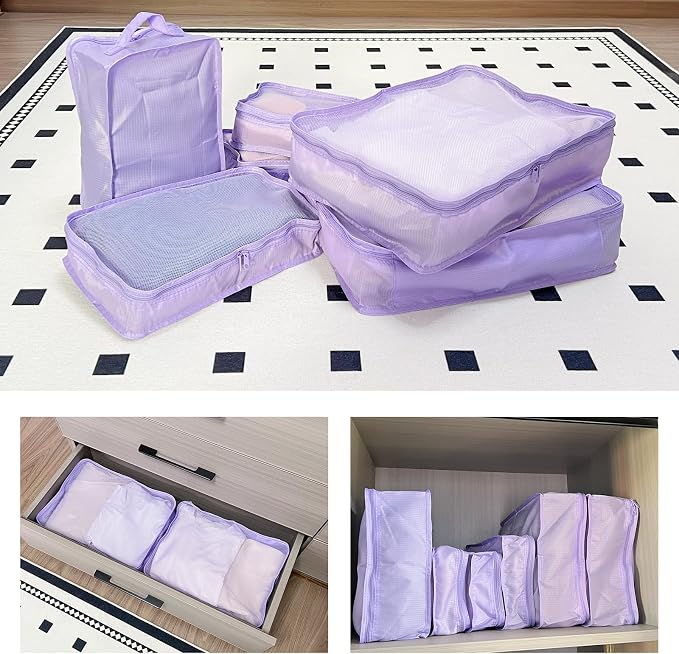 Packing cubes for Travel Luggage Organizer Bags 6 Set Packing Cubes for Suitcases Travel Essentials for Carry on Mesh Suitcase Organizer with Shoe Bag (purple) - Image 4