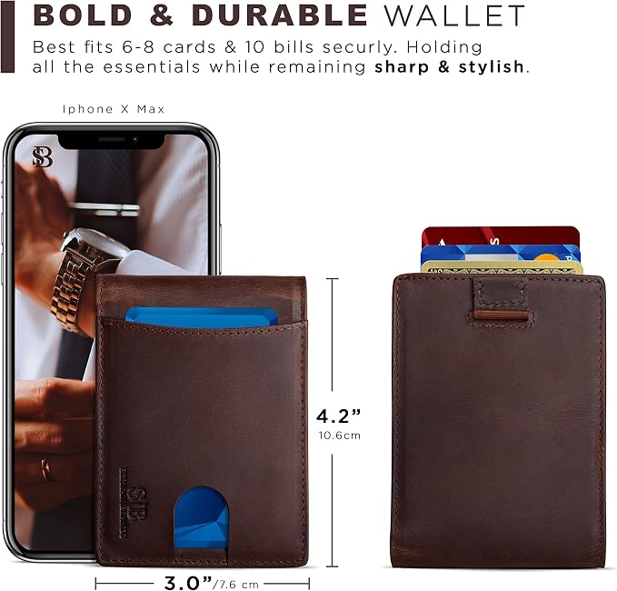 SERMAN BRANDS RFID Blocking Slim Bifold Genuine Leather Thin Minimalist Front Pocket Wallets for Men Billfold Wallet Men Gift - Image 5