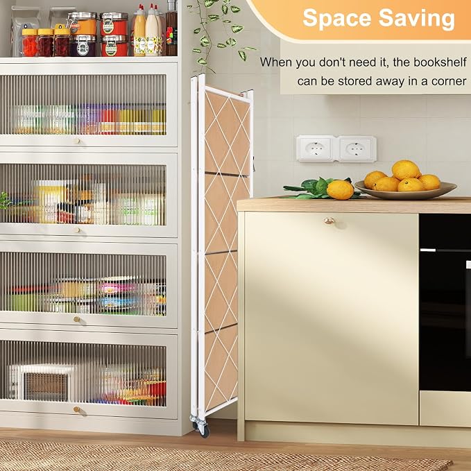 5-Tier Foldable Storage Shelves with Wheels Wood Grain Transfer | Portable Structure, Suitable For Kitchen, Bedroom, Living Room, Bathroom, Garage, 59*26*13in - Image 7