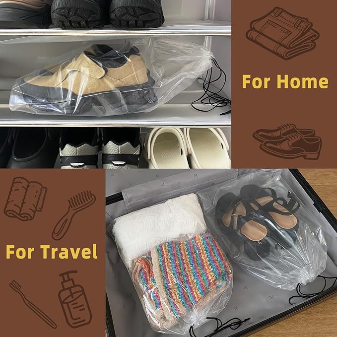 LazyMe Clear Large Shoe Bags for Travel, 12 x 18 Inch, 100 Pack | Waterproof Drawstring Shoe Bags, Large Shoe Storage Bags, Packing Bags for Travel Essentials, Men and Women - Image 5