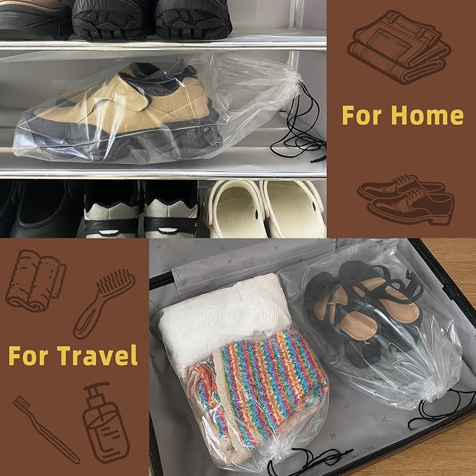 LazyMe Clear Large Shoe Bags for Travel, 12 x 18 Inch, 50 Pack | Waterproof Drawstring Shoe Bags, Large Shoe Storage Bags, Packing Bags for Travel Essentials, Men and Women - Image 5