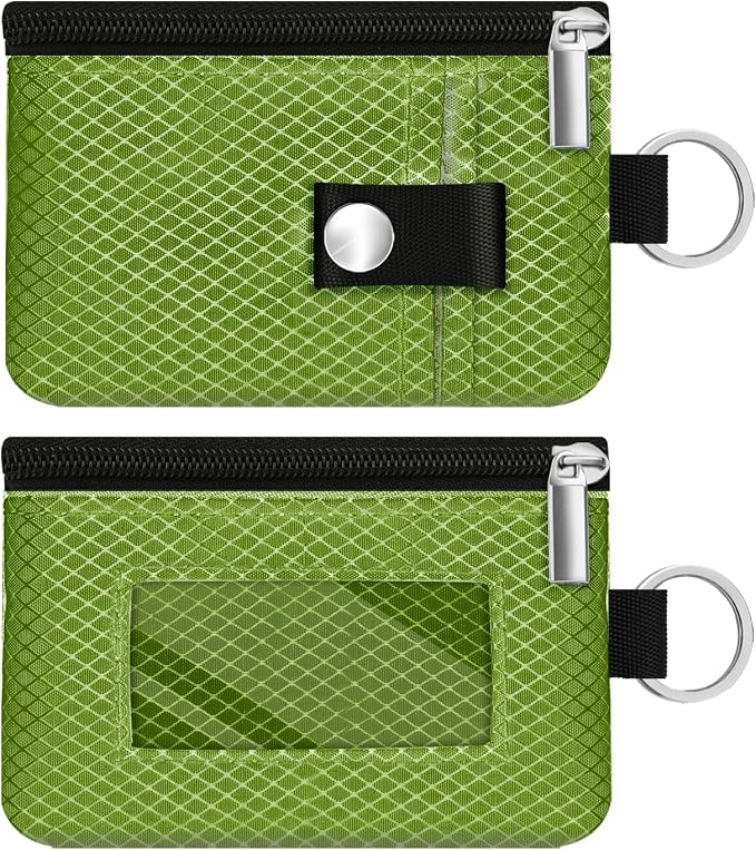 Minimalist RFID Blocking Small Wallet with ID Window,WaterResistant Zip Id Case Wallet with Lanyard Keychain for Cards,Cash,Travel,Women,Men (Olive Green) by CCUMI