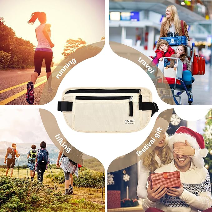 RFID Blocking Money Belt for Men Women, Slim Fanny Pack for Travel，Running,Conceal Waist Wallet for Passport Holder,Phone,Cash(Cream White) - Image 7