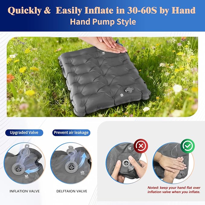 HiiPeak Inflatable Seat Cushion, Lightweight Compact Stadium Seat Pad Camping Air Seat Cushion By Hand Inflation for Bleachers Backpacking Hiking Airplane Office Car Sports Events Concert - Image 5