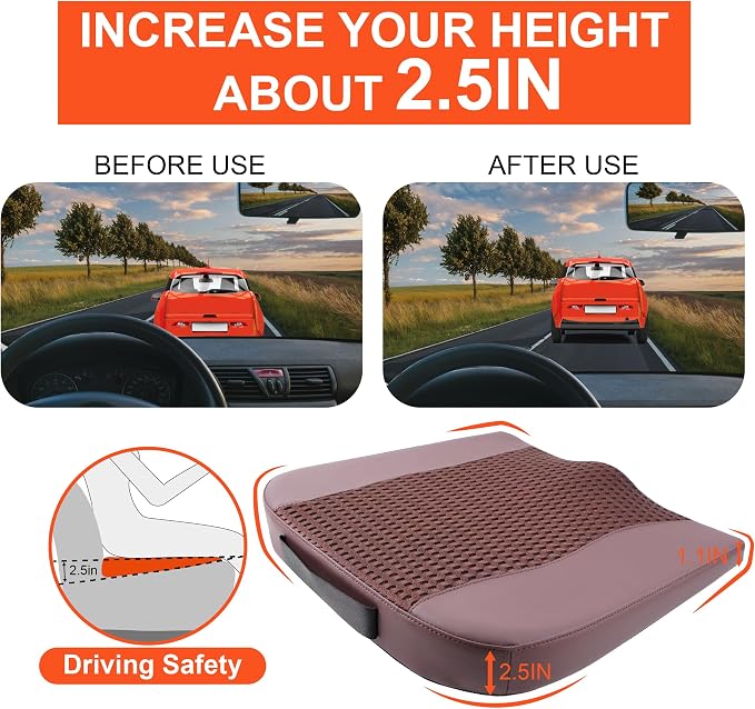 Lofty Aim Car Seat Cushion, Memory Foam Car Seat Cushions for Long Driving | Comfy Car Seat Pillow for Pain Relief, Driver Seat Cushion Adds Height, Butt Cushion for Car, Office Chair, 4D Mesh Brown - Image 3