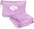 Travel Blanket and Pillow Compact, Premium Soft 2 in 1 Airplane Blanket with Soft Bag Pillowcase，Hand Luggage Sleeve and Backpack Clip (Solid Purple) by JungleStar