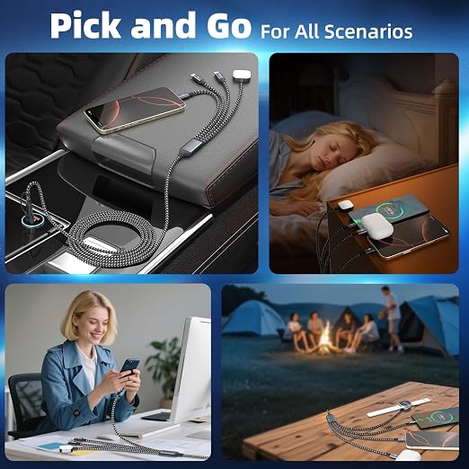Travel Essentials with 3 Type-C/iWatch Charger, 5FT Multi Charging Cable | Cruise Essentials, USB C Splitter Multiple Phone Charger Cord for iWatch Ultra/SE/11-1, iPhone17-12, Android, Car More - Image 6