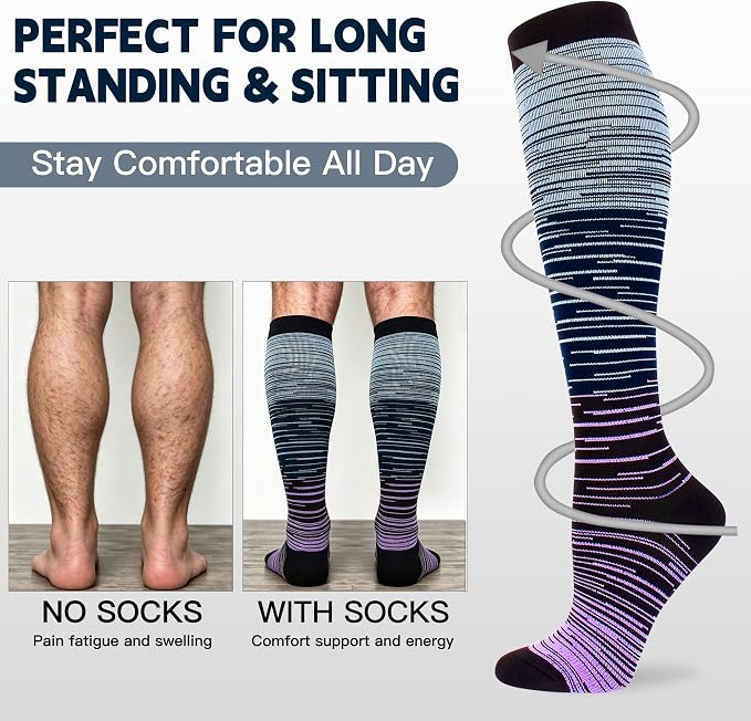 3 Pairs Compression Socks for Women Men 20-30mmhg Knee High Stocking for Sports Running Travel Nurses - Image 4