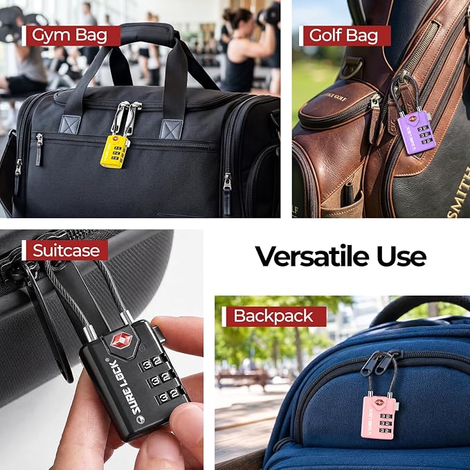 SURE LOCK TSA Approved Luggage Locks with Open Alert Indicator, 3 Digit Combination Cable Travel Lock for Suitcase, Backpack, Gym Locker, Toolbox & Travel Bag(2, Yellow) - Image 6