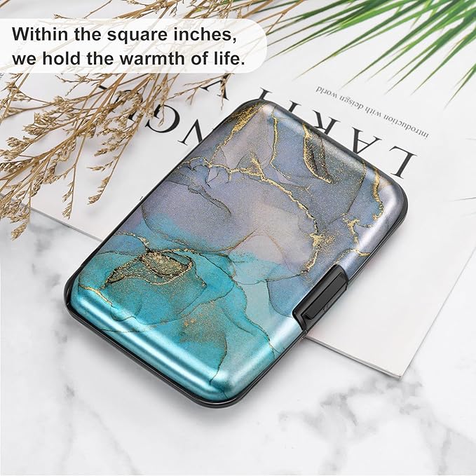 Mini RFID Aluminum Wallet Credit Cards Holder Business Card Case Metal ID Case for Men Women（Blue Purple Marble - Image 6