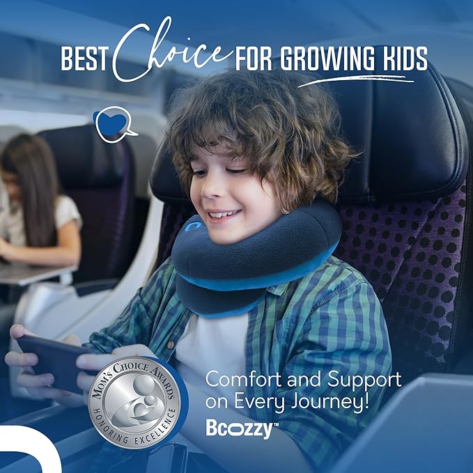 BCOZZY Kids Chin Supporting Travel Pillow for Ages 8–12- Patented Soft Neck Pillow for Head and Chin Support in Car Seat and Airplane. Comfortable Travel Essential. Medium Size, Bag, Light Blue - Image 8