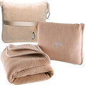 BlueHills Premium Soft Travel Blanket Pillow Airplane Throws Packable Beige | Ultra Soft Plush Travel 2 in 1 Blanket, Zipper Case with Hand Luggage Belt & Backpack Clip, Compact Portable Flight Throws by BlueHills