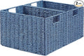 Wicker Storage Basket, Set of 2 Hand-Woven Paper Rope Wicker Basket, Large Storage Baskets for Organizing Toilet Paper, Foldable Cube Storage Organizer Bins for Shelves (Blue) by Vagusicc