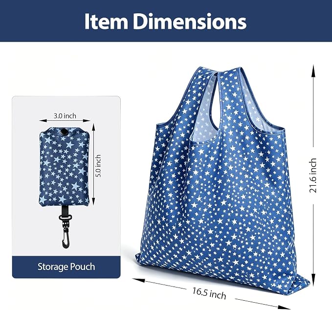 1 Pack Reusable Shopping Bag, Foldable Grocery Bag, Star | Large Capacity, Washable, Grocery Tote, Utility Travel Shoulder Bag - Image 3
