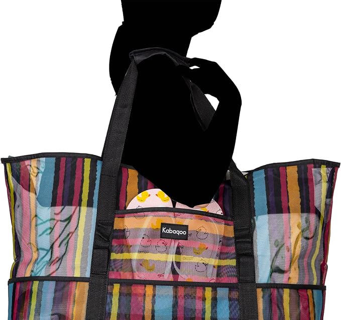KABAQOO Mesh Beach Bag, Extra Large Beach Bags with 9 Pockets & Zipper Waterproof Lightweight Beach Tote for Beach/Pool Trip - Image 7