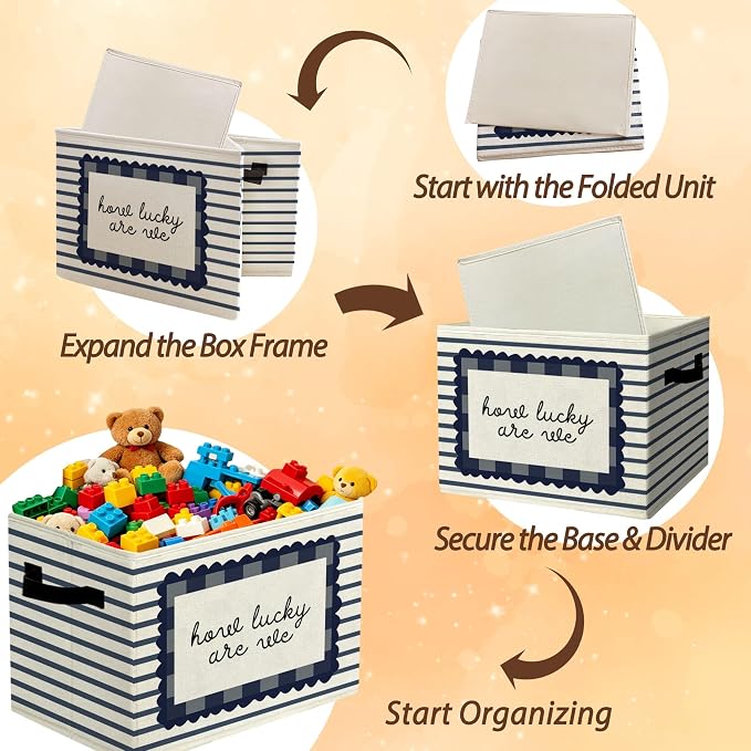 Positive Encouraging Calming Storage Bins Box with Handles Organizer Basket | cheerful uplifting foldable basket for organizing, striped collapsible toys clothes for playroom nursery bedroom, 10x14 in - Image 6