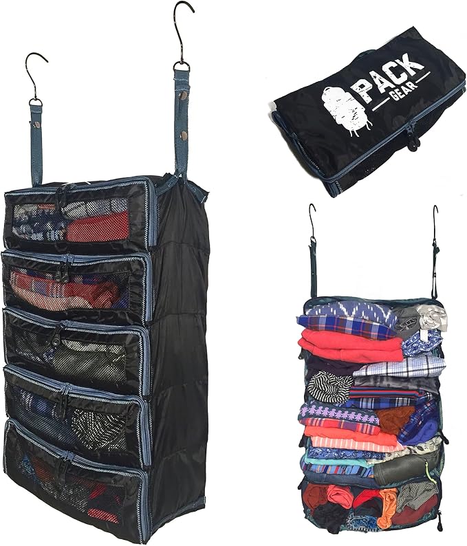 Hanging Suitcase Organizer - Our Large Hanging Luggage Organizer Fits Any Suitcase - Our Packing Cubes For Travel Uses Mesh Windows to Make it Easy to Find your Clothes (Black, L) by PackGear