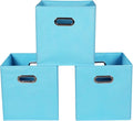 Yunkeeeper storage bins Cubes, Fabric Cube Organizer with Handle, Foldable Cube Bins for Cloth or Accessary Storage, 11x11x11, Set of 3, (Blue) by Yunkeeper