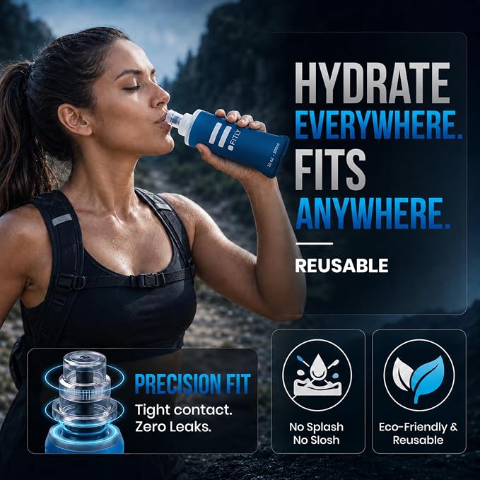 FITLY Soft Flask - Shrink As You Drink Soft Water Bottle for Hydration Pack - Folding Water Bottle Ideal for Running, Hiking, Cycling, Climbing & Rigorous Activity - Image 6