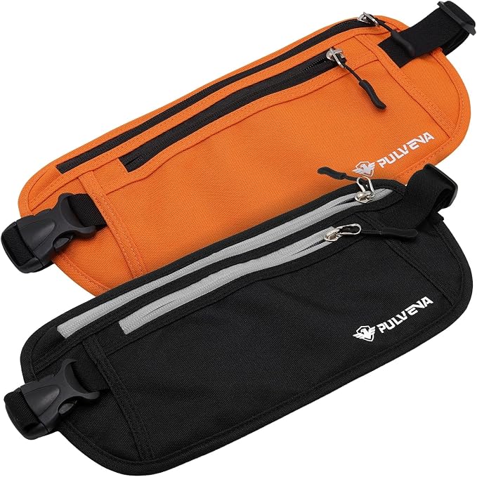 PulvenaHidden Money Belt For Travel Passport Wallet, Slim RFID Blocking Passport Holder For Travel Women And Men, Undercover Anti Theft Bag Waist Pouch Orange - Image 2