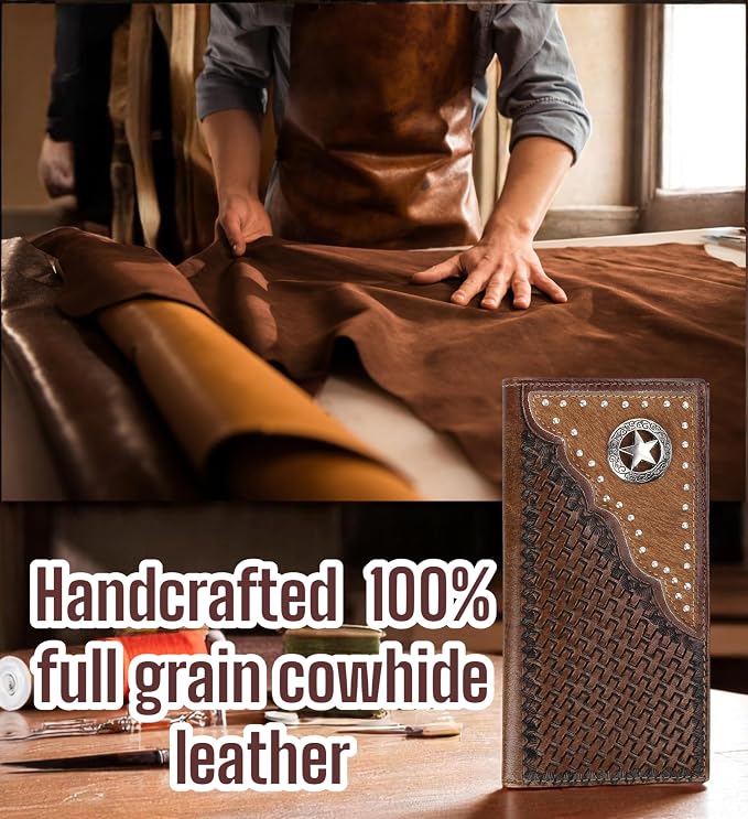 F&L CLASSIC Men's RFID Vintage Look Genuine Leather Long Bifold Wallet Checkbook Wallets,brown,240-80 - Image 5