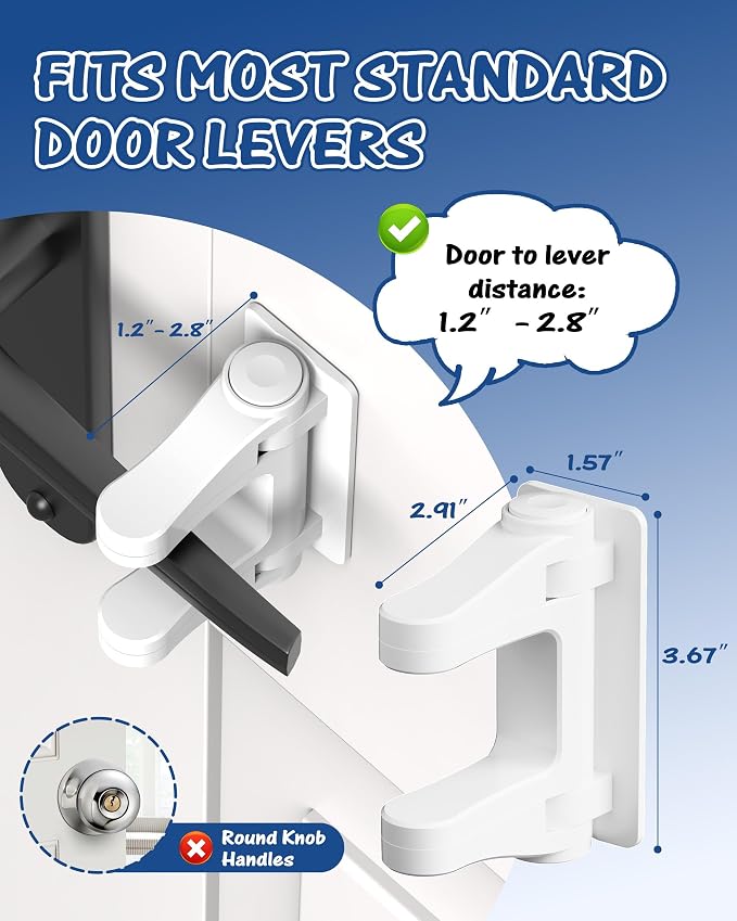 Yunkey Child Proof Door Lever Lock (4-Pack) - Dual-Button Design Helps Prevent Toddlers & Pets from Opening Doors, Fits Standard Lever Handles, 3M Adhesive, No Drill, Removes Cleanly - Image 5