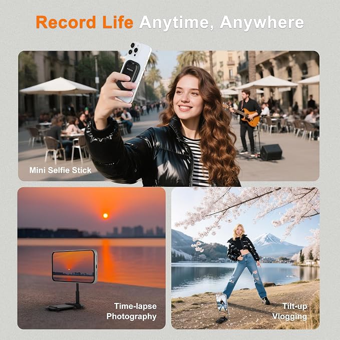 Magnetic Phone Tripod Stand, Portable Mini Selfie Stick for iPhone 17/16/15/14/13/12 & MagSafe, Aluminum Angle-Adjustable Foldable Strong Magnet Phone Holder, Travel Essentials - Image 6