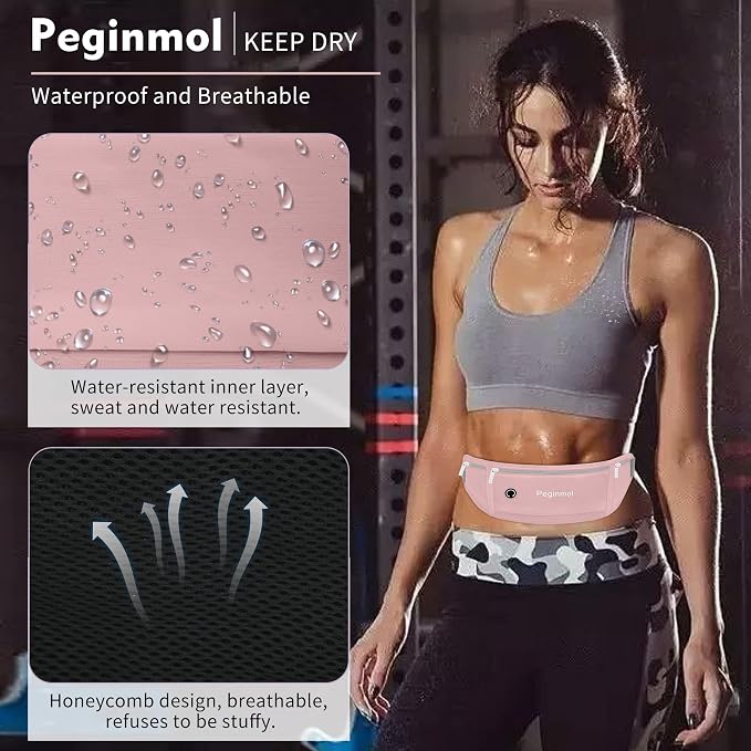 Slim Running Belt Fanny Pack, Waist Pack Bag for Women Men, Running Pouch for Phone Waterproof Reflective with 3 Pouches, Running Phone Holder for Sports, Traveling (Pink) - Image 6