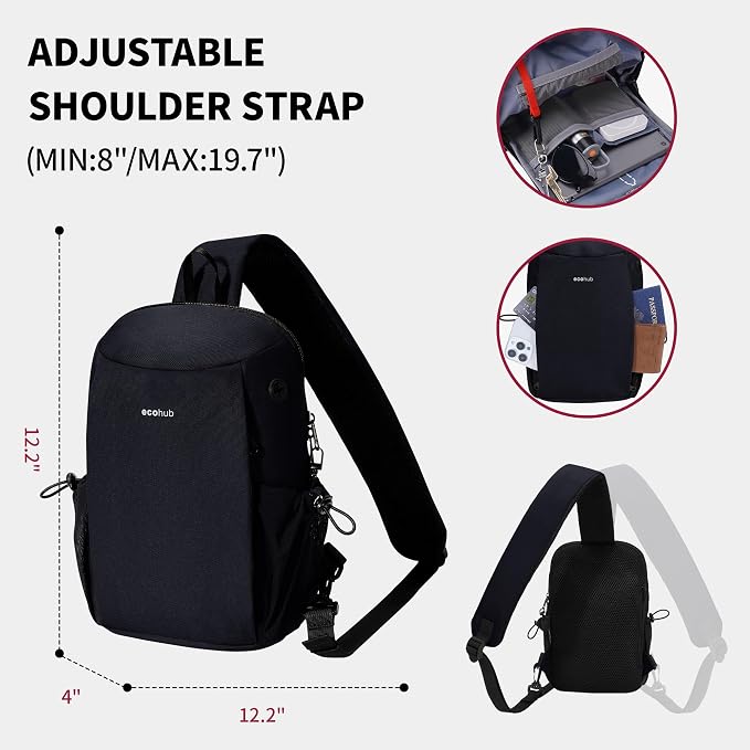 ECOHUB Anti-Theft Crossbody Bag Men Women RFID Blocking Lightweight Sling Backpack Water Resistant for Travel Hiking Outdoor - Image 3