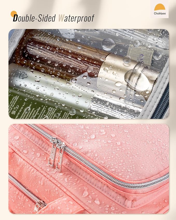 Travel Hanging Toiletry Bag for Women - Waterproof Cosmetic Organizer with Clear Window, Lightweight Bathroom Bags for Essentials, Makeup, Shampoo, Toiletries Dark Pink,Large - Image 8