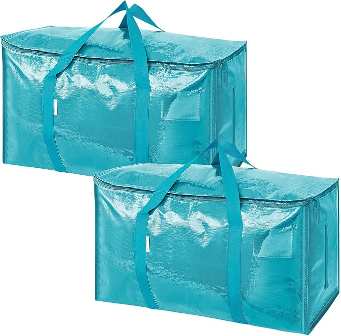 TICONN 2 Pack Extra Large Moving Bags Heavy Duty with Zippers & Carrying Handles, Durable Storage Bags Moving Boxes for Closet Organizers and Storage (2 Pack, Aqua) by TICONN