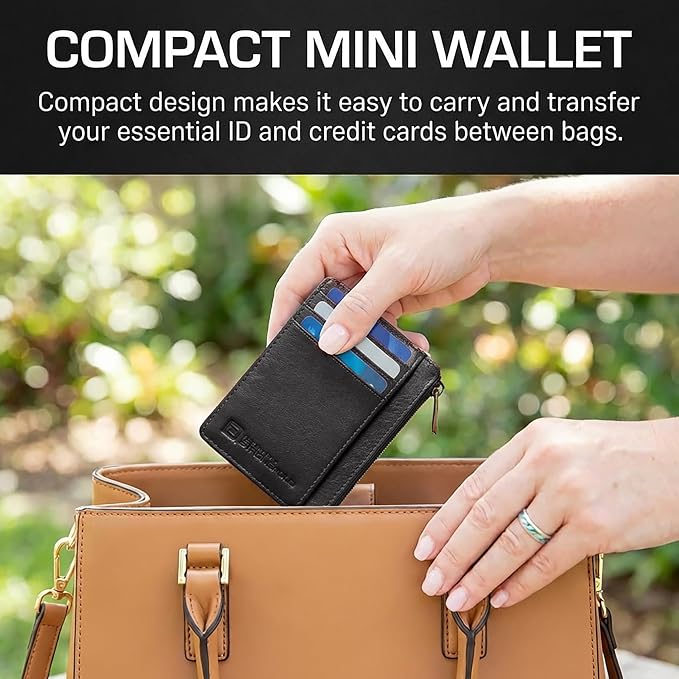 ID Stronghold RFID Front Pocket Wallet Mini Minimalist Wallet Slim Wallet Genuine Leather with Zipper, Small Black - Image 6