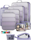 Veken 9/11 Set Compression Packing Cubes Garment Bags for Travel Essentials,Compressible Expandable Luggage Organizer Bags for Clothing,Space Saver Bags with Over 1000 pcs of Mesh Holes(Purple Gray) by Veken