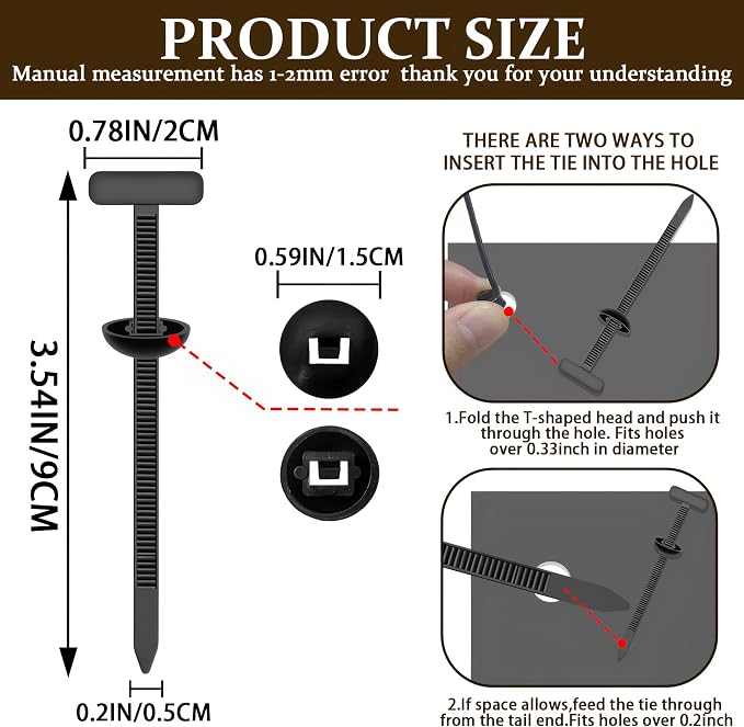 200PCS Cable Tie Buckle,Nylon Universal Automotive Zipper Clips,Heavy Duty Plastic Rivet T Self-Locking Zip Ties,Zippered Trim Clip Auto Parts,Button Ziptie Bumper Retainer Fender Liner Fastener - Image 2