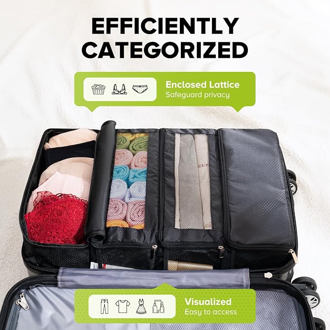 Suitcase Organizer, Travel Luggage Organizer Hanging Shelves Packing Cube Closet/Collapsible Portable Travel Organizer for Carry-on, Extra Large, Black - Image 3