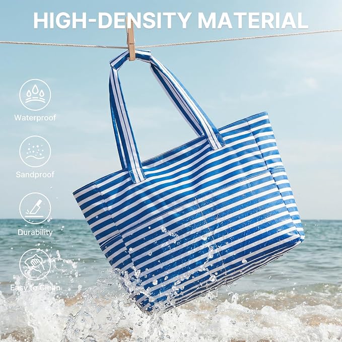 G4Free Large Beach Bag Waterproof Sandproof, Zipper Pool Tote for Women | XL Large Capacity, with Wet Compartment, Foldable Packable with A Pouch, for Swim Travel Grocery - Image 6