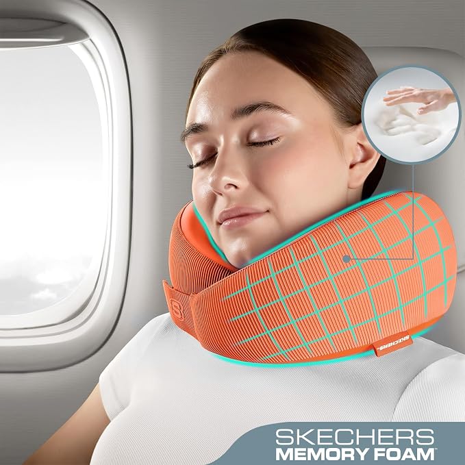 Skechers Women's Memory Foam Neck Pillow, Comfortable & Breathable Travel Pillow, Neck Pillow Airplane for Travel, Car Rides, Home, and Office Use, Ergonomic Design for Men and Women,Orange - Image 2