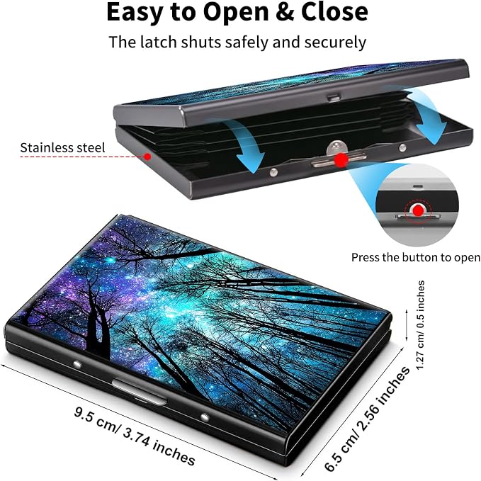 Metal Wallet,Credit Card Holder for Women Men,RFID Blocking Card Holder Wallet Mini Slim Aluminum Wallet ID Case Hard Card Case Business Card Holder Case,Starry Sky Tree - Image 5