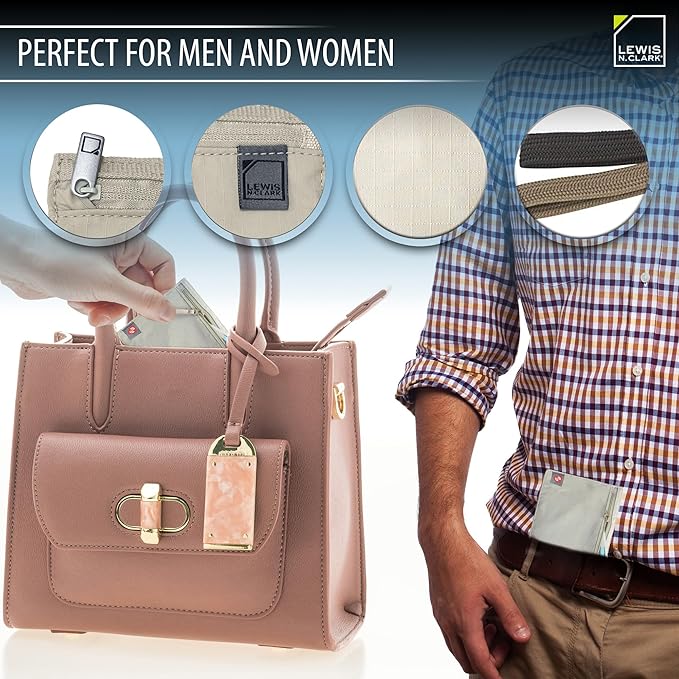 Lewis N. Clark RFID Blocking Money Belt Travel Pouch + Credit Card, ID, Passport Holder for Women & Men, Tan, One Size - Image 5