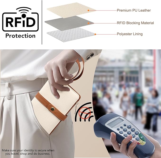 Small Wallet Women RFID Blocking Vegan Leather Slim Thin Bifold Credit Card Wallet Passport Holder Ladies Travel Wallet Mini Purse with Zipper Pocket - Image 5