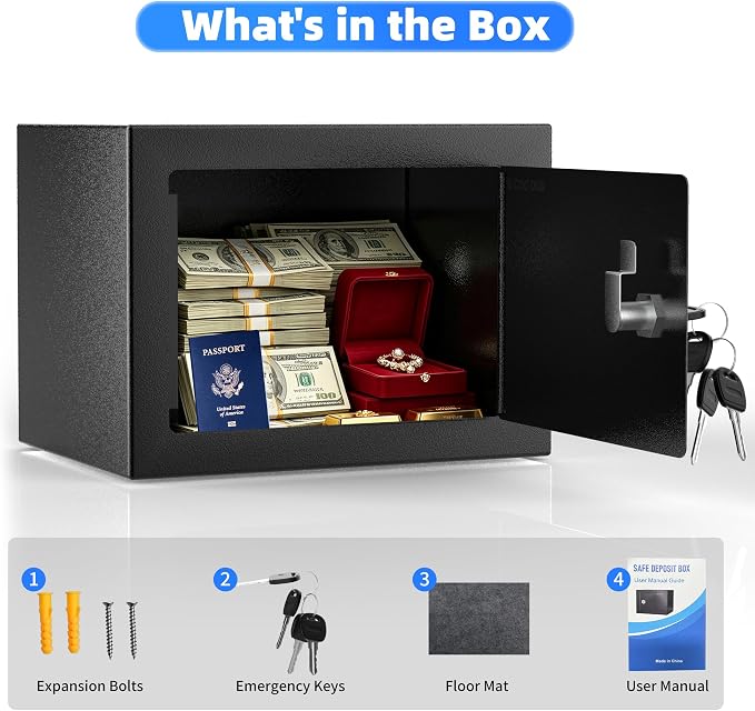 CDC DIGI Steel Security Safe Box with Key Lock,Safe Box for Home, Office, Money, Jewelry, Documents and Valuables, 0.23 Cubic Feet, 9.06" W x 6.69" D x 6.69" H, Black - Image 8