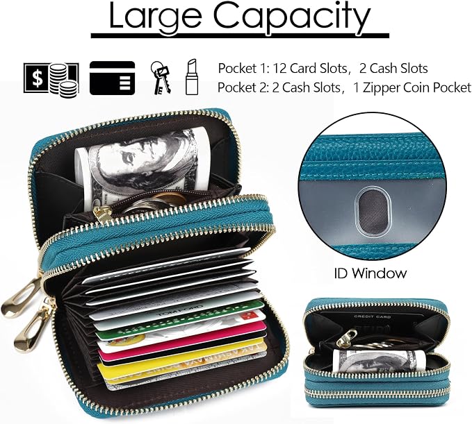 imeetu Rfid Credit Card Holder, Businese Card Case, Wallet for Women Men | Genuine Leather Card Wallet with id Window, Keychain & Double Zipper, Water-resistan Small Wallet with Gift Box, Daily Travel - Image 5